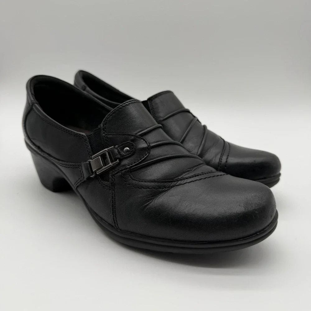 Earth Origins Women's Roxanne Slip-On Comfort Buckle Black Leather Size 8